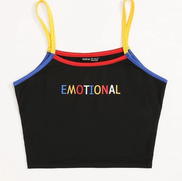 Emo Crop Top Color Block Emotional Print Tank - Picture 9 of 9